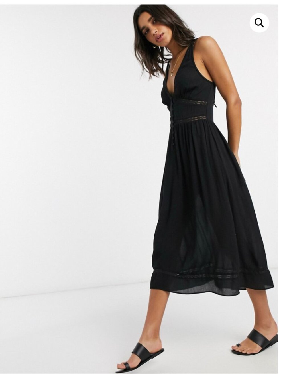 ASOS DESIGN layered midi sundress with lace detail in black-Black Size 8